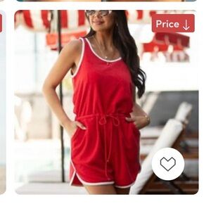 Pink Lily Red Sleeveless Terry Cloth Romper